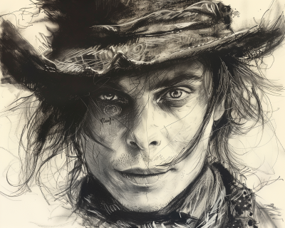 Wide Angle Drawing of Johnny Depp as Charlie