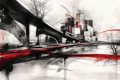Modern City Ink Painting