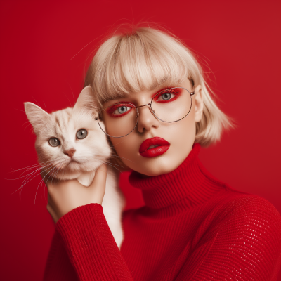 Blonde Pixie with Cat