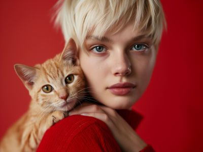 Blonde Pixie with Cat Studio Shot