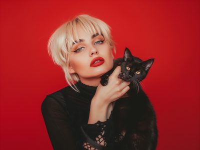 Blonde Pixie with Cat