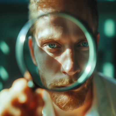 Man Looking at Us Through a Magnifying Glass