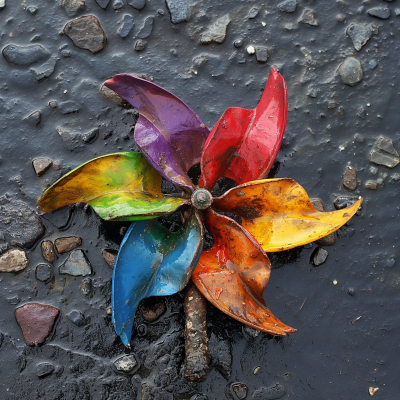 Colorful Pinwheel on Asphalt Ground