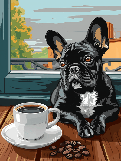 French Bulldog and Coffee Vector Canvas Print Design
