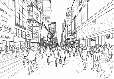 New York City Broadway Street Line Drawing