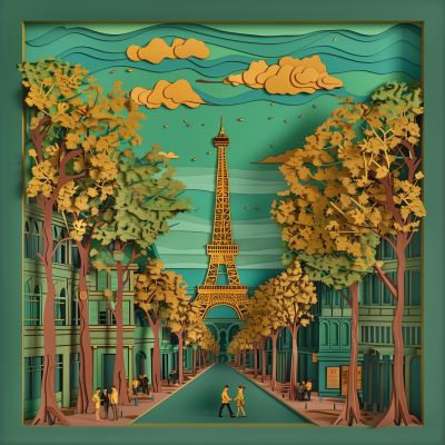 Multilayer Shadowbox of Eiffel Tower Street View