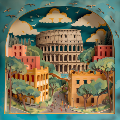 Multilayer shadowbox of Rome Colosseum view