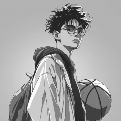 Young Man with Big Eyes and Basketball Illustration