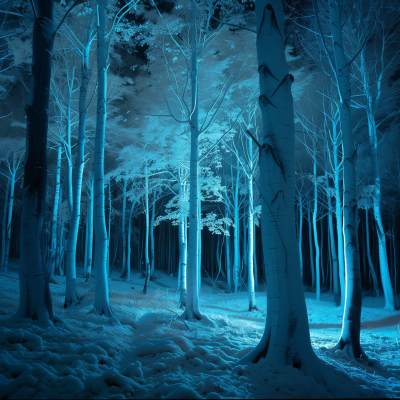 Cyan Moonlight in White Tree Forest