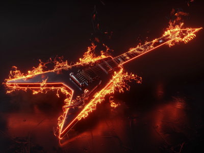 Burning Flying V Guitar surrounded by Flames