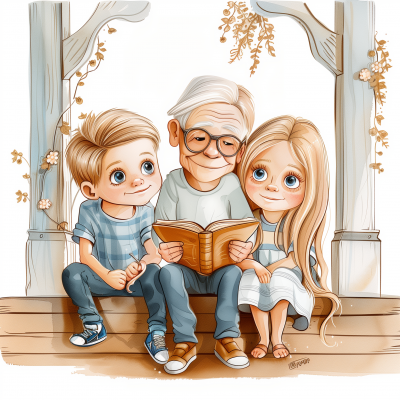 Grandfather Reading Book