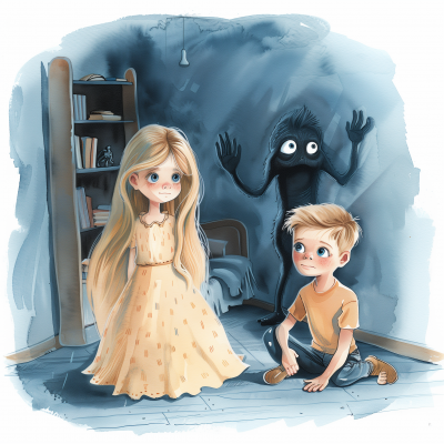 Watercolor Clipart Illustration of a Girl and a Boy