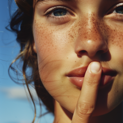 Close Up Portrait of a Young Girl Making a Shushing Gesture