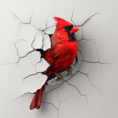 Cardinal Bird Breaking Through Wall