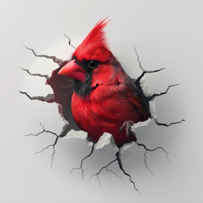 Cardinal Bird Breaking Through Wall