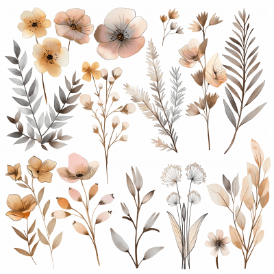 Watercolor Airbrush Wildflowers Clipart Set