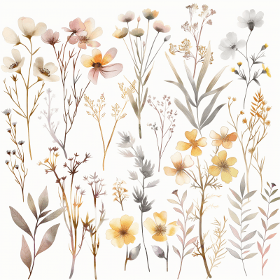 Watercolor Airbrush Wildflowers Clipart
