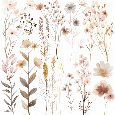 Watercolor Airbrush Clipart of Wildflowers