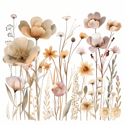 Watercolor Airbrush Wildflowers Clipart