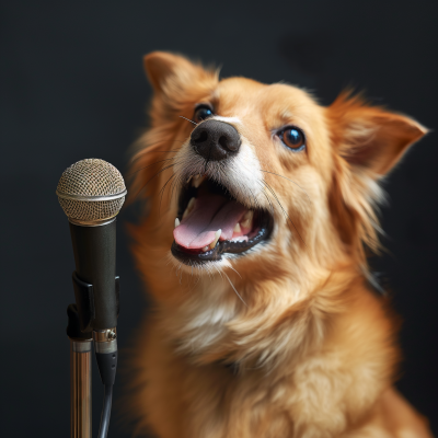 Cute Dog Speaking into Microphone