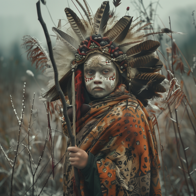 Tribal Shaman in Winter Forest