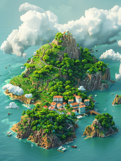 Isometric View of Lamma Island in Minecraft Style