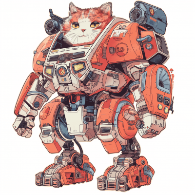 Cat Pilot in Giant Mech Vector Illustration