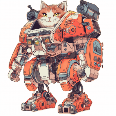 Giant Mech Cat Pilot Vector Illustration