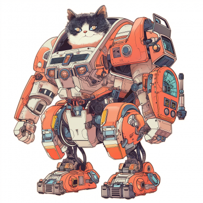 Cat in Giant Mech Illustration