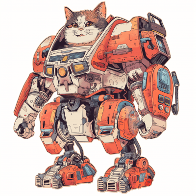 Cat piloting giant mech vector illustration