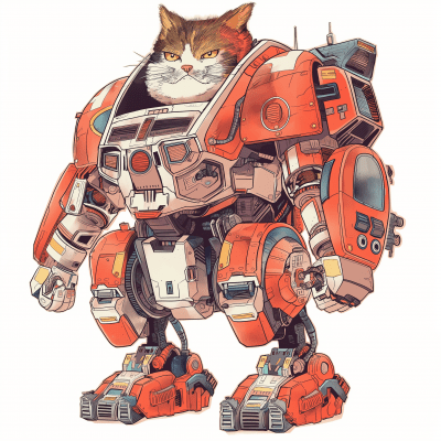 Cat Piloting Giant Mech