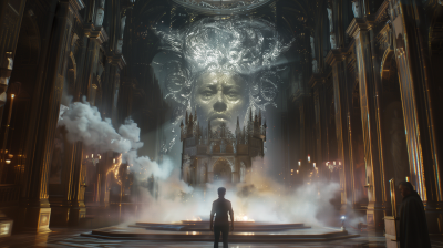 Glistening Spirit of a Man in Front of a King in a Church