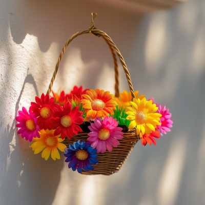 Colorful Daisies in Small Flower Basket