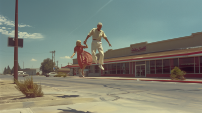 Levitating Couple at an Empty Strip Mall