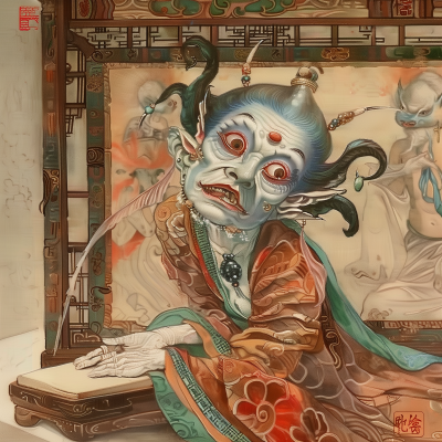 Chinese Goblin Painting a Human Face