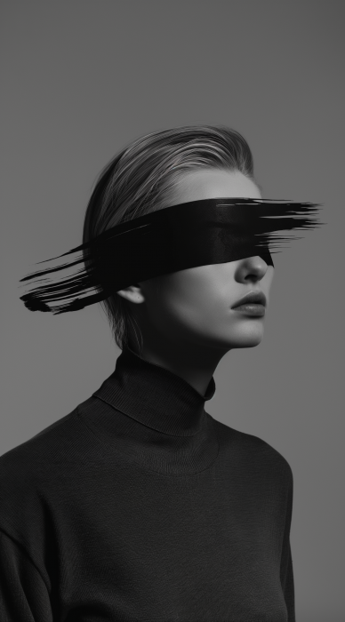 Blindfolded Blonde Woman in Monochromatic Style