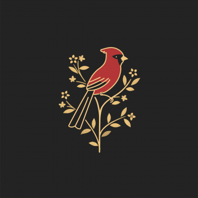 Minimalistic Cardinal Bird and Dogwood Twig Icon
