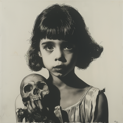 Young Girl with Monkey Skull