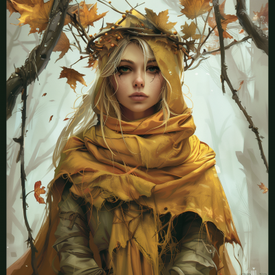 Woman with Yellow Scarf and Leaf Crown