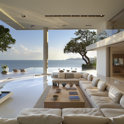 Ultra Modern Living Room with Infinity Pool