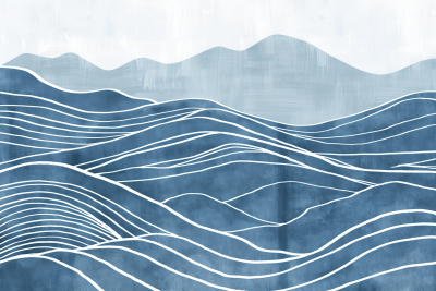 Minimalistic Blue and White Hills Drawing