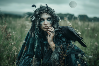 Dark and Magical Crone with Raven