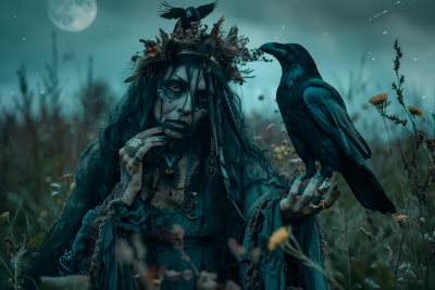 Dark Magical Crone with Raven