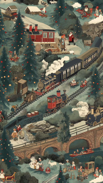 Christmas Train Pattern Wallpaper