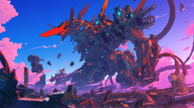 Dynamic and dramatic giant robot illustration