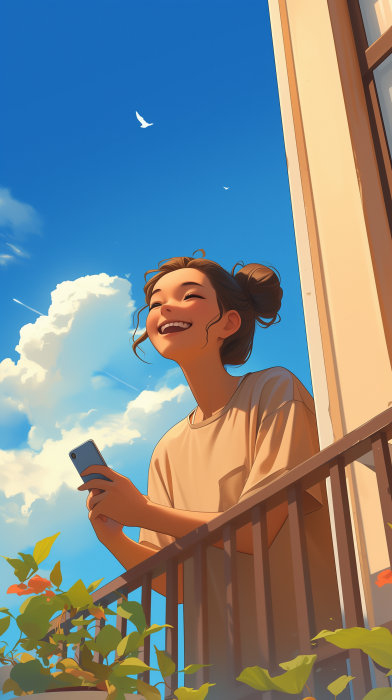 Woman on Balcony Looking at Sky