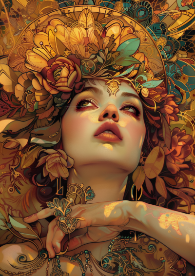 Colorful Mucha-inspired Portrait