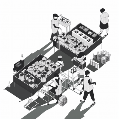 Isometric Vector Drawings of Women Working in Factory