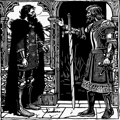 Macbeth and Banquo Medieval Woodcut Illustration