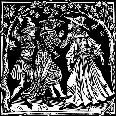 Medieval Witchcraft Woodcut Illustration